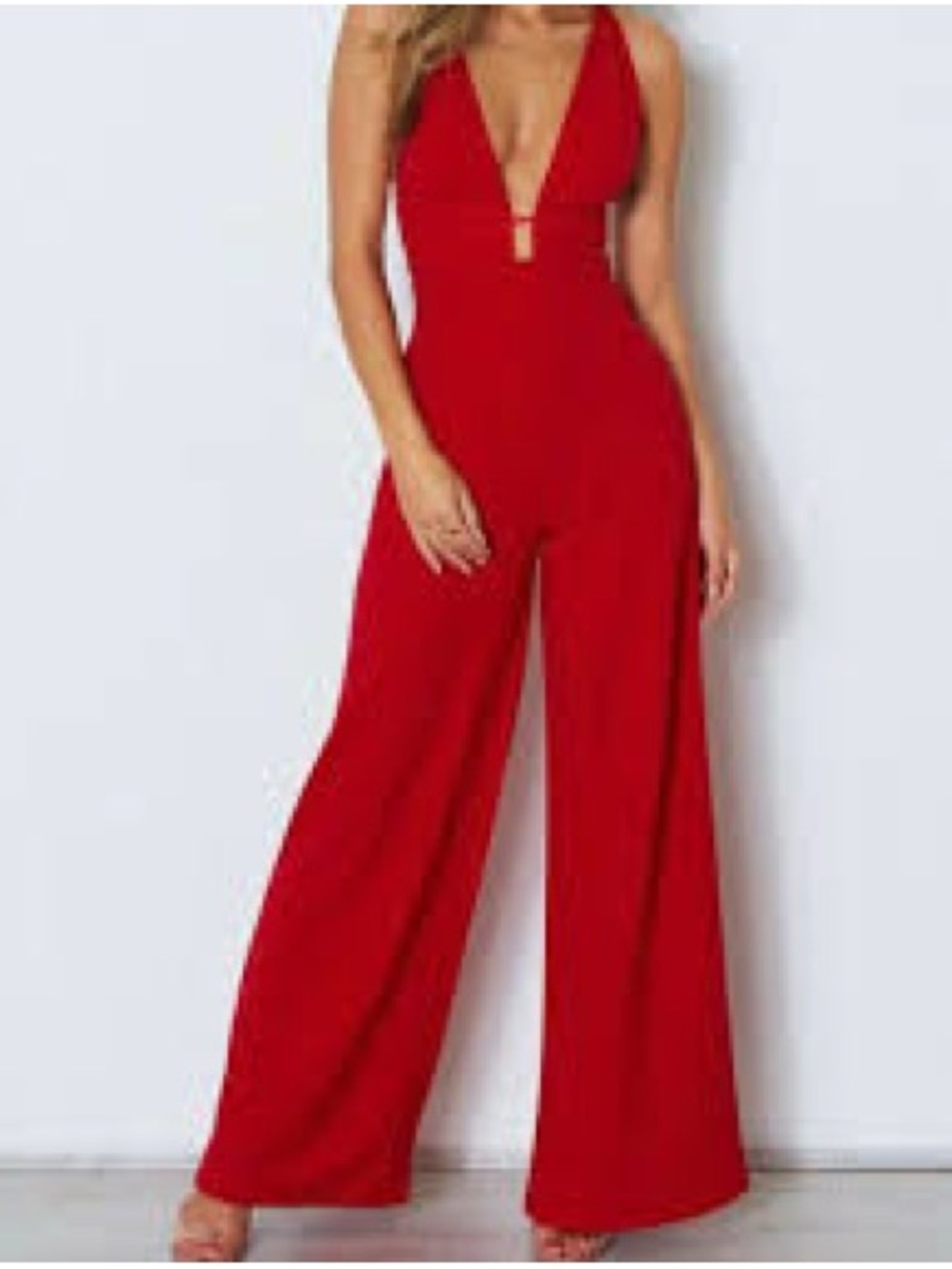 Showpo Red Halter Neck Wide-Leg Jumpsuit